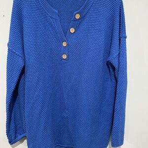 Saodimallsu Women's Oversized Sweaters Batwing Long Sleeve Loose V Neck Button